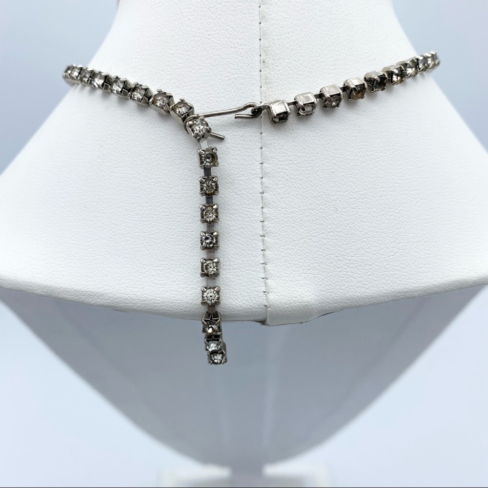 Vintage Clear Rhinestone Faux Diamond Ornate Choker Necklace - Picture 9 of 13